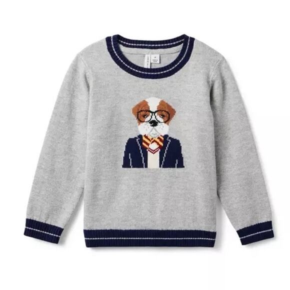 [Janie and Jack] Classic Heather Gray The Bulldog Sweater Crew Neck Size 18-24M - Picture 1 of 12